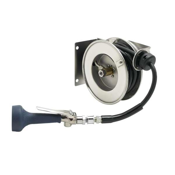 T&S Brass B-7102-08H Hose Reel, Open, Stainless Steel, B-0108-H Spray Valve, 3/8" x 12'