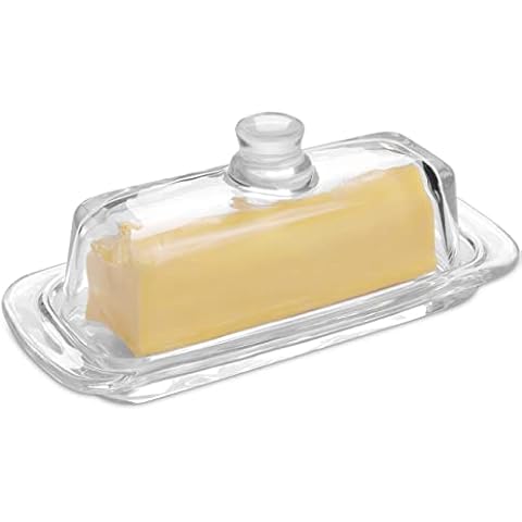 Gusnilo Glass Butter Dish with Lid for Countertop,Glass Butter Dish with Cover,Butter Transparent Tray,Butter Holder Butter Stick Keeper Tray with Lid Butter Keeper Dishwasher Safe Cover