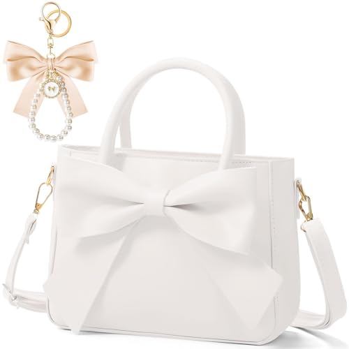 Shimmerz Jolis petits sacs à main pour femmes en cuir Sac bandoulière avec pendentif nœud Sacs à main avec bandoulière réglable