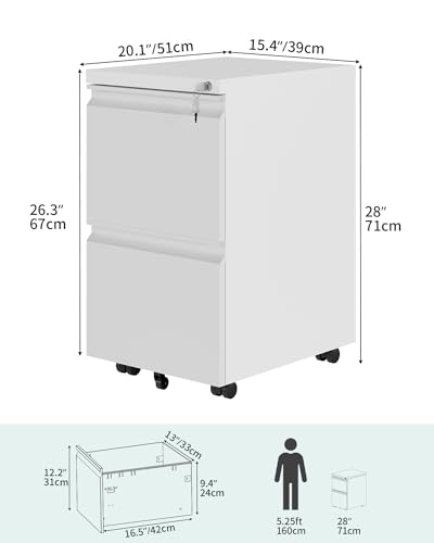 Mobile Filing Cabinet with 2 Lockable Drawers - White - Image 3