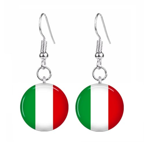 Boucles d'oreilles à clip sur le thème du drapeau de l'Italie, 1.2cm x 1.2cm, Acier inoxydable