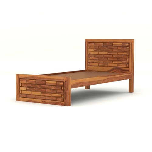 Image of Solid Sheesham Wooden Bed 6X4 Bed Single Bed Without Storage for Bedroom - Single Cot Wooden BedSingle Size for Living Room Guest Room - 12 Month Warranty (James Honey)