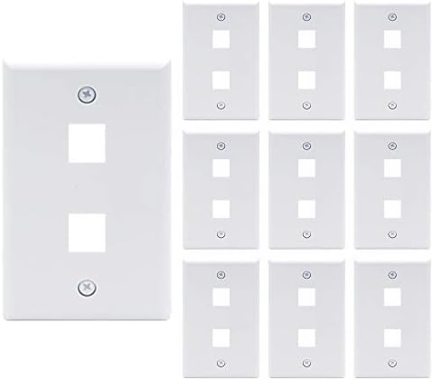 VCE 2 Port Keystone Wall Plate UL Listed (10-Pack), Single Gang Wall Plates for RJ45 Keystone Jack and Modular Inserts, White