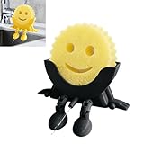 Cute Hanging Sponge Holder with Drainage for Scrub Daddy Holder, Keeps Your Sponge Dry & Smiling, Auto Draining Organizer, 3D Printing Funny Sponge Stand for Kitchen Sink & Bathroom (Black)