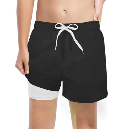2026 Bañador de moda para niños con forro de compresión, pantalones cortos de baño elásticos, Negro , 8 años