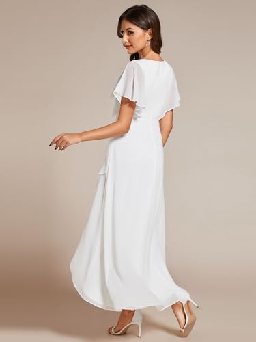 Image of Ever-Pretty Women's Formal Dress A Line V Neck Applique Waist Tea Length Wedding Guest Dress 02027