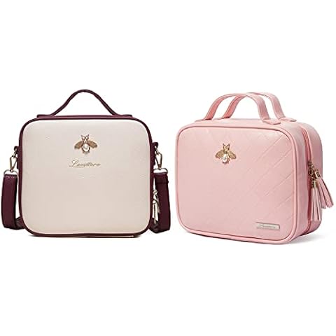 LACATTURA Travel Makeup bag and Hanging Toiletry Bag for Women, Leather Travel Makeup Bag, Large Cosmetic Organizer Cover