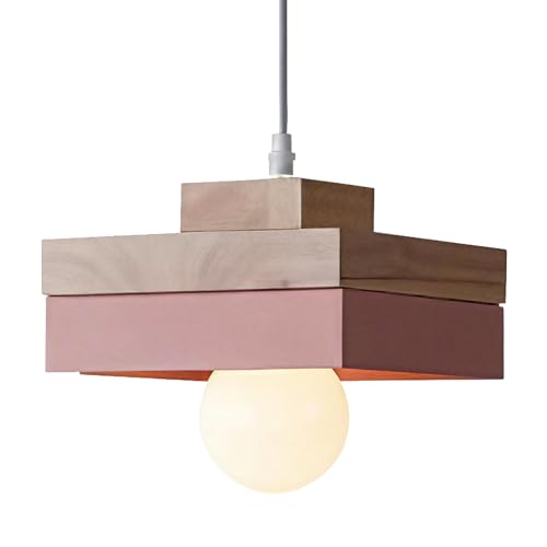 WOTTES Suspension Luminaire Bois Rétro Plafonnier Design Vintage E27 Éclairage Intérieur Carée Lustre Moderne Abat-jour Métal Lampe Suspension Art pour...