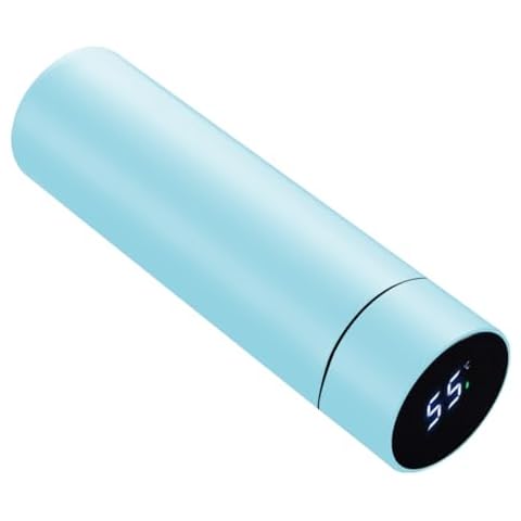 ZMHQLPDZ Smart Water Bottle Stainless Steel Vacuum Flask,Travel Mug with Smart LCD Touch Screen, Keep Hot Or Cold, Car Portable Travel Tea Coffee Vacuum Thermoses Cup,Vacuum insulation (Light Blue) Cover