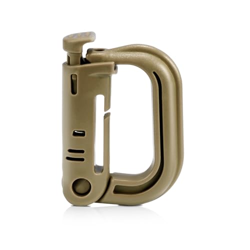 6 Pack 2.12 Tactical Locking D Ring Plastic Carabiner Backapck Molle Hook Clip for Webbing Straps Bag (Khaki)