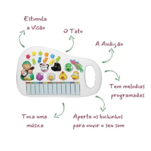 Pianinho Teclado Musical Infantil Educativo Fazendinha com Sons de Animais e Luzes Interativas