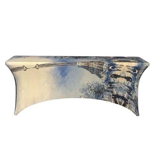 Housse de table rectangulaire extensible élasthanne imprimé Paris nappe stretch 1,8 m
