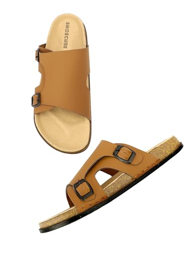 Image of Men Full Cover Double Buckle Slippers | Covered Slip-On Sandals for Men | Comfortable Footwear | Adjustable Strap Rubber Sandals | Anti-Slip Sole Slippers