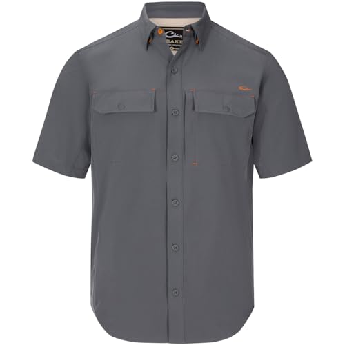 Drake Waterfowl Men's Lake Shore Performance Casual Moisture-Wicking Lightweight Breathable Solid Short Sleeve Buttoned Shirt