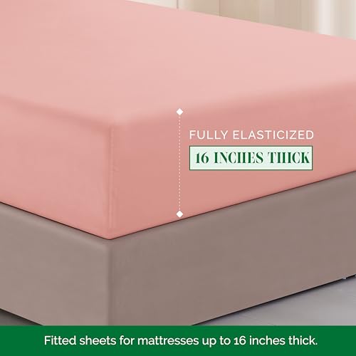 Image of Elegant Comfort Luxurious 1500 Premium Hotel Quality Microfiber Three Line Embroidered Softest 4-Piece Bed Sheet Set, Wrinkle and Fade Resistant, Twin /Twin XL, Dusty Rose