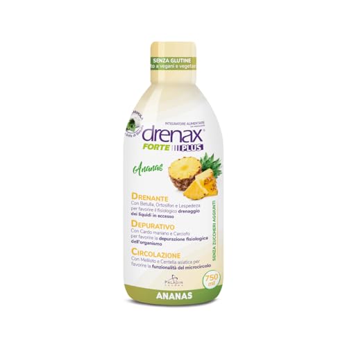 Drenax Forte Plus Ananas 750 ml – Integratore Drenante e Depurativo – Con Betulla, Ortosifon, Lespedeza, Cardo Mariano e Carciofo – Senza Zuccheri Aggiunti