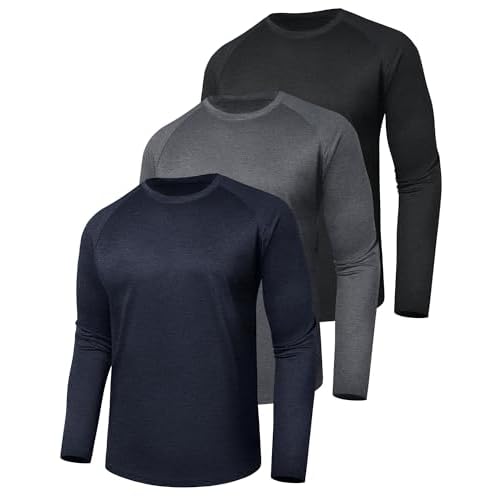 3 Pack Long Sleeve Shirts for Men – Quick Dry Moisture Wicking UV Sun Protection T-Shirts for Fishing Workout Athletic Gym