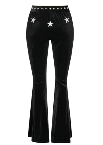 Pretty Attitude Women's Star Velvet Bell Bottoms Studded Velvet Flare Pants2