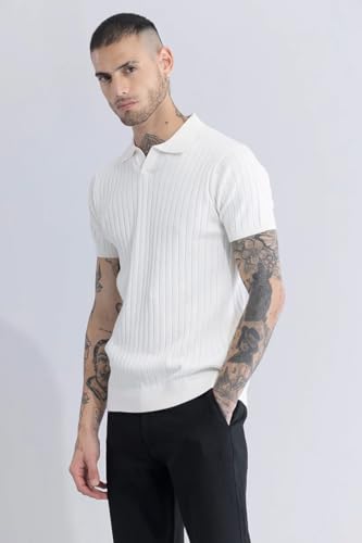 Image of Veirdo Men's Casual Ribbed Polo Collar Knit T-Shirt | Regular Fit Half Sleeve Polo for Men | Flat Knit Textured T-Shirt Perfect for Office, Party, Travel