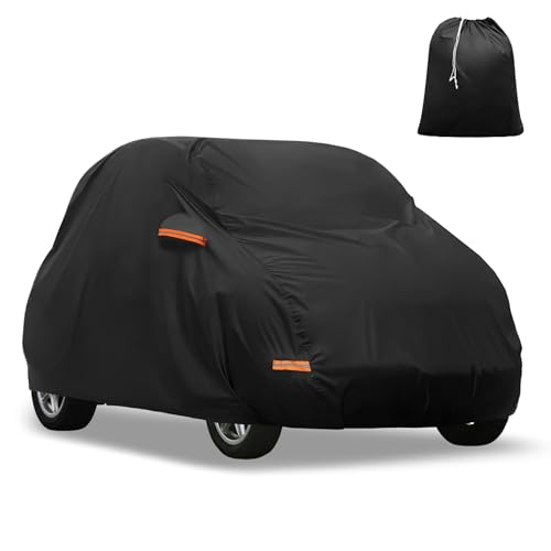 Image of ACROPIX Car Cover for Smart Fortwo 2007-2023 210D-PU Oxford Outdoor Full Car Cover All Weather Waterproof Windproof Protection with Driver Door Zipper Black Car Parts
