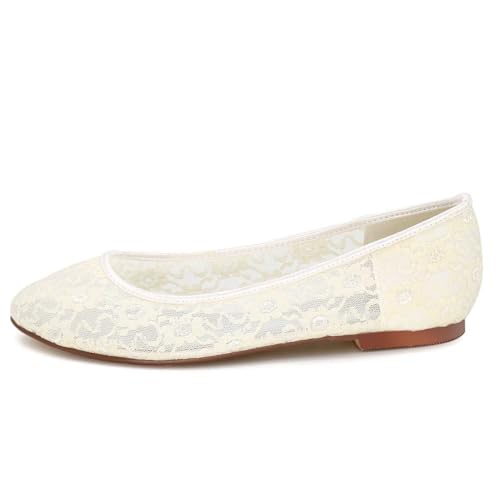 Womens Wedding Shoes Women's Flats Cut Out Round Toe Sandals Slip On Floral Ballet Flat Comfortable Lace Flats Dressy(Orange,8.5)3