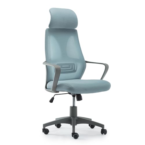 Cashoffice - Silla de Escritorio Ergonómica Transpirable, Silla de Oficina Giratoria con Reposacabezas (Azul)
