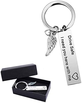 CINDYHE Drive Safe Keychain I Need You Here with Me for Boyfriend Husband Dad Love gifts, Silver a, Medium