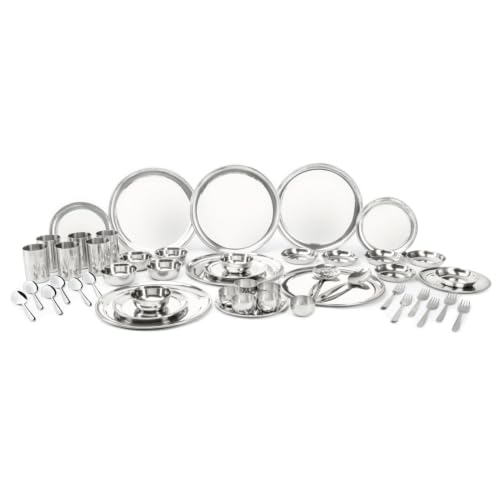 Shri and Sam Dinner Set | 50-Piece Shagun Stainless Steel Dinner Set for 6 People, Solid Silver...