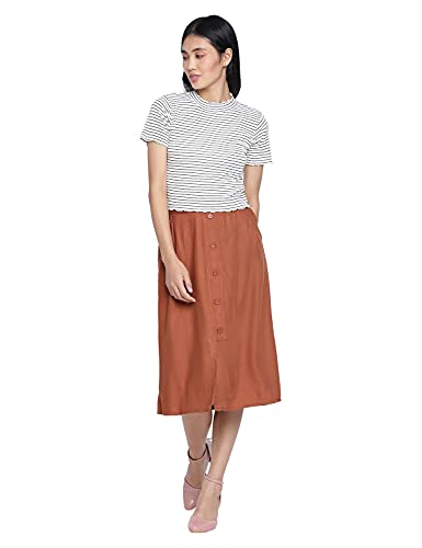Image of oxolloxo Women Regular Fit Cotton Pencil Solid Casual Coral Skirt