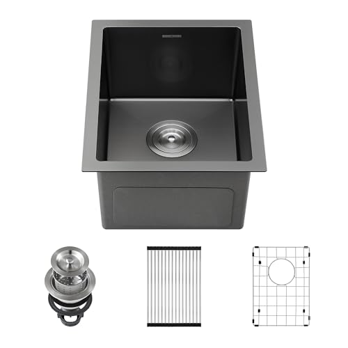 Image of 14-Inch Black Undermount Bar Sink, Stainless Steel Single Bowl