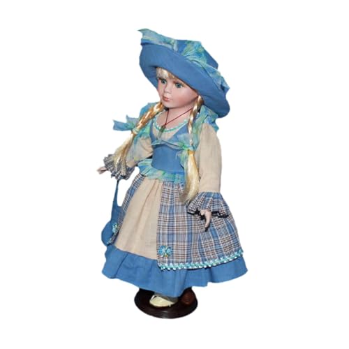 Perfeclan Muñeca Rural de de 15,75 Pulgadas, muñeca de Vestida, muñeca de cerámica Coleccionable Hecha a Mano para Escritorio, Azul