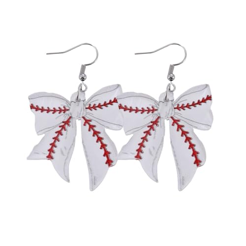 Handmade Softball Baseball Football Basketball Bowknot Shape Dangle Drop Earrings Lightweight Acrylic Game Day Bow Earring for Women Men Sport Lover Fans Party Favors Jewelry Player Gifts-Baseball