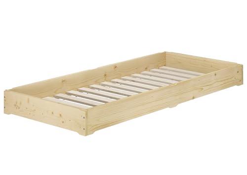 Erst-Holz®Stapelbett Bettrahmen 100x200 Fichte Gästebett Bodenbett mit wählbarem Zubehör V-60.69-10Rollrost inkl.