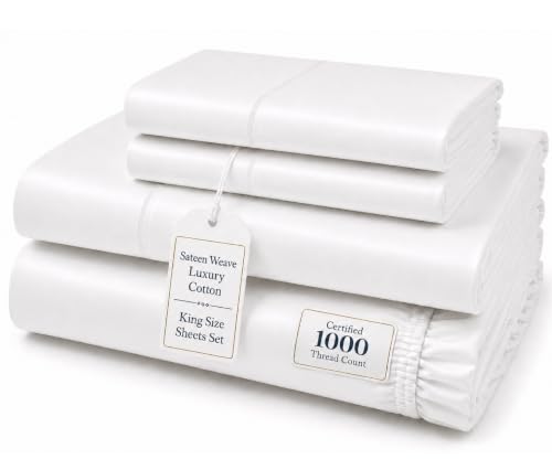 Image of 1000 Thread Count King Size Sheets Set, 15 inch King Sheets Deep Pocket - White