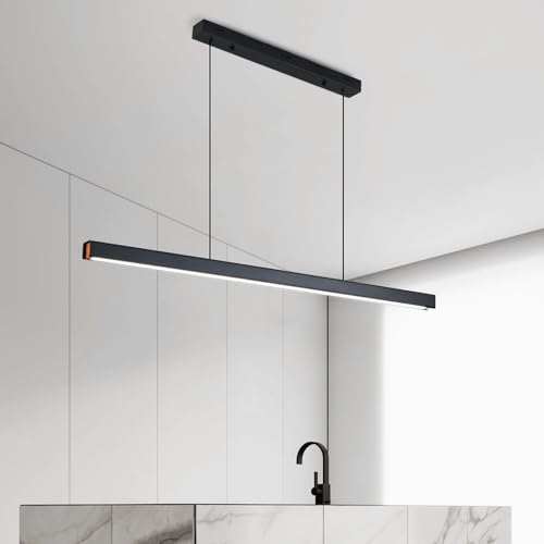 IWANTDO LED Lámpara Colgante Comedor Mesa de Comedor Moderno Lineal Longitud Rectangular Diseño Lámpara Colgante para Oficina Tienda Sala de Estudio Candelabro (Black,3000K,60cm)