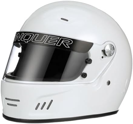 Conquer Snell SA2020 Approved Full Face Auto Racing Race Car Helmet - Adult | Men | Women | Youth - Black or White (White, Large)