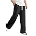 Men's Solid Color Elastic Waistband Drawstring Trousers Straight Leg Pants Comfy Casual Trousers Basic All Seasons T-041 Black XX-Large