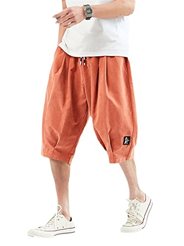 Sarouel court homme Orange XL pantalon d'été style chinois