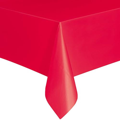 Solid Ruby Red Rectangular Plastic Table Cover (137cm x 274cm) 1 Count - Elegant & Durable Tablecloth for Parties Events and Home Use