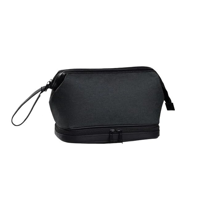 Borsa per Il Trucco da Uomo, Borsa cosmetica a Doppio Scomparto con Cerniera, Organizer di Grande capacità, Impermeabile, Ideale per la Doccia e i Viaggi.