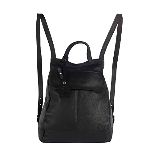 Mochila em Couro Genuíno para Estilo e Durabilidade Ideal para Trabalho,Viagens e Passeios (Preto)