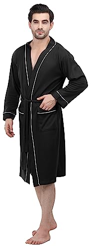 Ny Threads Luxurious Mens Knit Robe Cotton Blend Bathrobe, Black, Small #TOP2