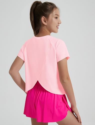 Image of EXARUS Girls Athletic Shirts Quick Dry Workout Split Back Crop Tops 6-14Y