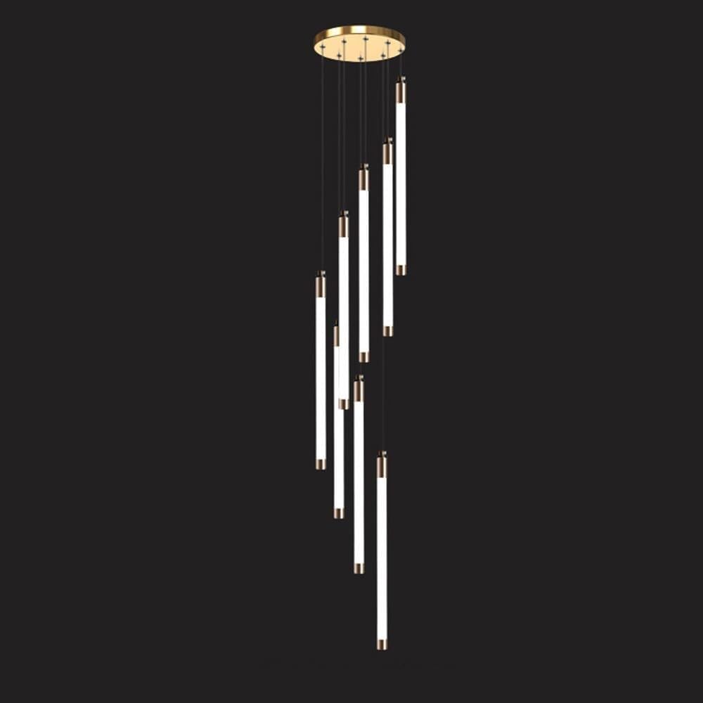 OIFAODAO Hanging lamp, Large Entryway Chandelier for Foyer Staircase Long Tube Linear(Gold,8 Lights)