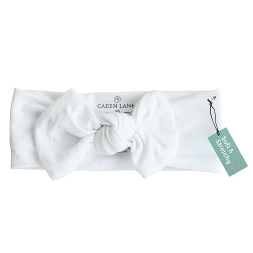 Image of Caden Lane Baby Headwrap with Knotted Bow, Soft & Stretchy Bamboo Viscose, Comfortable Infant Hairband for Newborn & Toddler Girls, Ideal Gift for Baby Shower & Milestone Celebration, Lace White