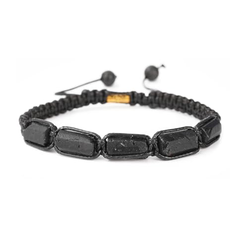 Black Tourmaline Bracelet - Handmade Natural Stone 5 pc Black Tourmaline - Adjustable Black String - Men's Women's Jewelry