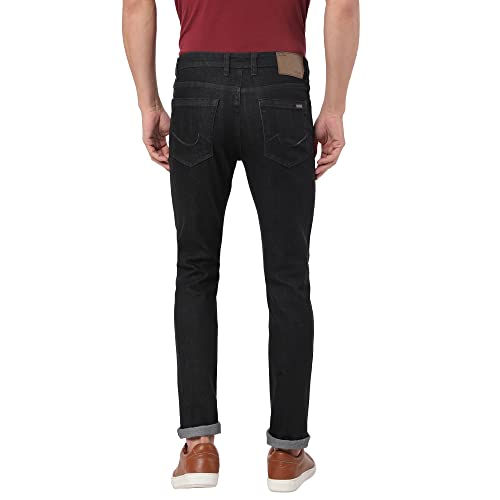 Image of Arvind Men Black Cotton Lycra Regular Fit Denim