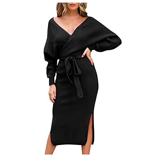 Robe pull femme col en V idéale pour vos sorties et soirées chic dos nu