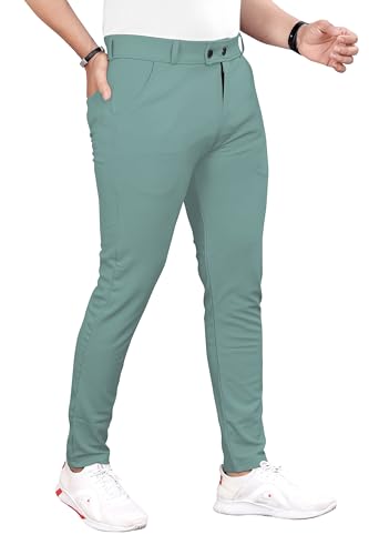 Image of Men's Formal Slim Fit Trousers | Mid-Rise Solid Pants with Button Closure | Perfect for Office Pack of 1)
