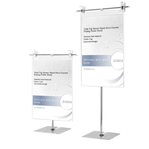 ECKEK 2 Pcs T-Sign Adjustable Metal Banner Holder Table Top Banner Stand Store Counter Display Poster Stand Advertising Display Sign Holder - 8